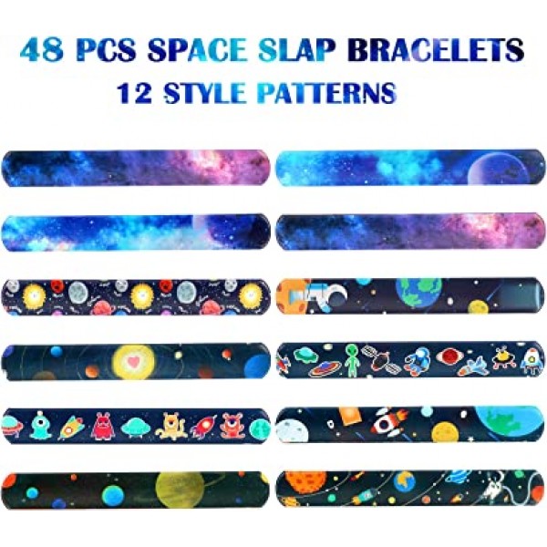 Lorfancy 48 Pcs Space Slap Bracelets Space Toys with Planet Design Kids Bracelets Snap Bands Class Prize Outer Space Party 장식 호의