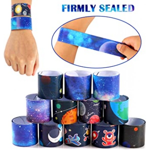 Lorfancy 48 Pcs Space Slap Bracelets Space Toys with Planet Design Kids Bracelets Snap Bands Class Prize Outer Space Party 장식 호의