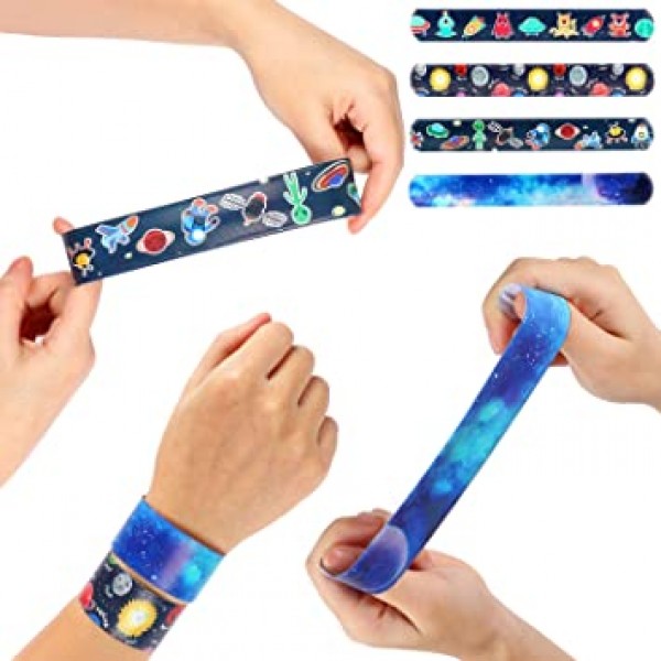 Lorfancy 48 Pcs Space Slap Bracelets Space Toys with Planet Design Kids Bracelets Snap Bands Class Prize Outer Space Party 장식 호의