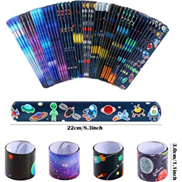 Lorfancy 48 Pcs Space Slap Bracelets Space Toys with Planet Design Kids Bracelets Snap Bands Class Prize Outer Space Party 장식 호의