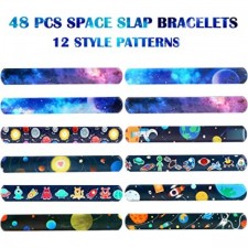 Lorfancy 48 Pcs Space Slap Bracelets Space Toys with Planet Design Kids Bracelets Snap Bands Class Prize Outer Space Party 장식 호의