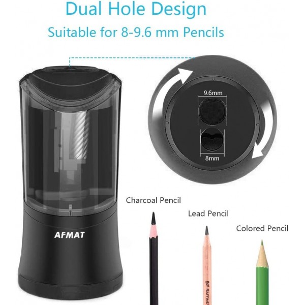 AFMAT 롱 포인트 연필 깎이, 아티스트 전기 연필 깎이, 숯 연필 깎이, 6-9.6mm 대형 연필용 아트 연필 깎기, 아트 연필용 충전식 연필 깎기-검정