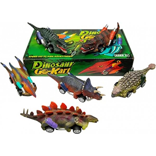 DINOBROS Dinosaur Toy Pull Back Cars, 3세 남아 및 유아를 위한 6팩 Dino 장난감, 3,4,5세 이상 소년 장난감, 풀백 장난감 자동차, T-Rex와 공룡 게임