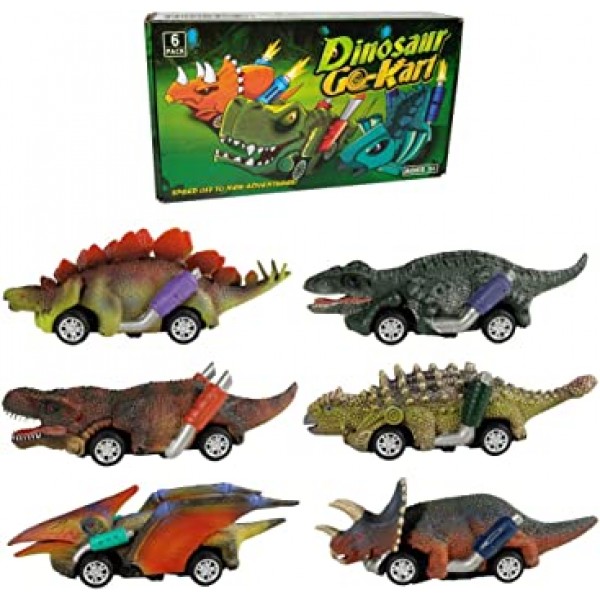 DINOBROS Dinosaur Toy Pull Back Cars, 3세 남아 및 유아를 위한 6팩 Dino 장난감, 3,4,5세 이상 소년 장난감, 풀백 장난감 자동차, T-Rex와 공룡 게임