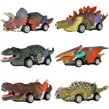 DINOBROS Dinosaur Toy Pull Back Cars, 3세 남아 및 유아를 위한 6팩 Dino 장난감, 3,4,5세 이상 소년 장난감, 풀백 장난감 자동차, T-Rex와 공룡 게임