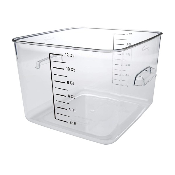 Rubbermaid 상업용 제품, 주방/수비드/식품 준비용 플라스틱 공간 절약 사각 식품 보관 용기, 12쿼트, 투명