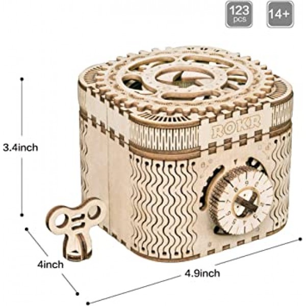 ROKR 3D 조립 나무 퍼즐 DIY 공예 키트 재미있는 크리 에이 티브 DIY 장난감 보물 상자 두뇌 티저 기계 공학 모델 건물 키트 성인과 어린이를위한 교육 장난감 생일 선물 14 세