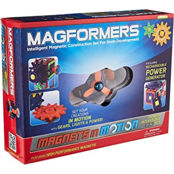 Magformers Magnets in Motion 전원 액세서리 세트(27개) 마그네틱 빌딩 블록, 교육용 마그네틱 타일 키트, 마그네틱 건설 STEM 기어 세트