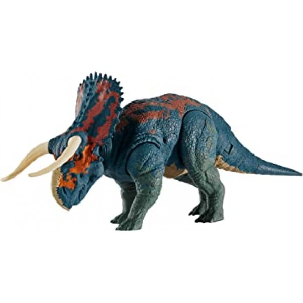 Jurassic World Dual Attack Nasutoceratops Dinosaurs in Medium Size with Button-Activated Dual Strike Action Moves like Tail & 헤드 스트라이크