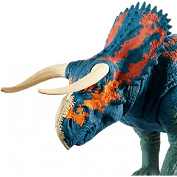 Jurassic World Dual Attack Nasutoceratops Dinosaurs in Medium Size with Button-Activated Dual Strike Action Moves like Tail & 헤드 스트라이크