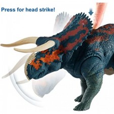 Jurassic World Dual Attack Nasutoceratops Dinosaurs in Medium Size with Button-Activated Dual Strike Action Moves like Tail & 헤드 스트라이크