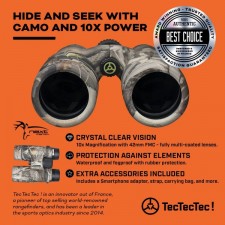 TecTecTec BPRO Wild Camo 10x42 사냥 쌍안경 야외 조류 관찰 HD 전문 쌍안경 전화 마운트 스트랩 포함 조류 관찰 여행 스포츠 및 야생 동물 풍경 관찰용 가방