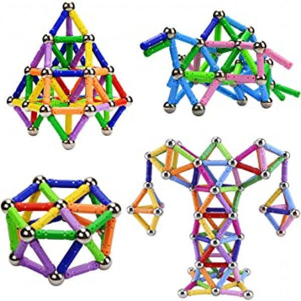 Veatree 206 Pcs 마그네틱 빌딩 스틱 블록 장난감, 자석 교육 완구 마그네틱 블록 스틱 및 비자성 공 어린이 및 성인용 세트, 보관 가방이 있는 조립 장난감 3D 장난감