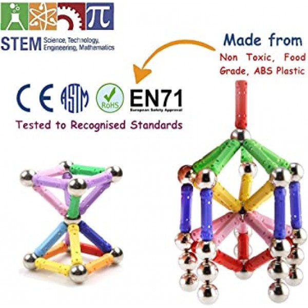 Veatree 206 Pcs 마그네틱 빌딩 스틱 블록 장난감, 자석 교육 완구 마그네틱 블록 스틱 및 비자성 공 어린이 및 성인용 세트, 보관 가방이 있는 조립 장난감 3D 장난감