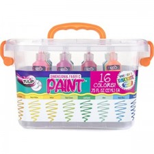 Tulip Dimensional Fabric Paint Big Box, 크리에이티브 파티 키트, 재사용 가능한 플라스틱 통, 패션 DIY를 위한 영구 3D 페인트, 암벽화, 예술 & 공예품, 무지개 색, 16팩