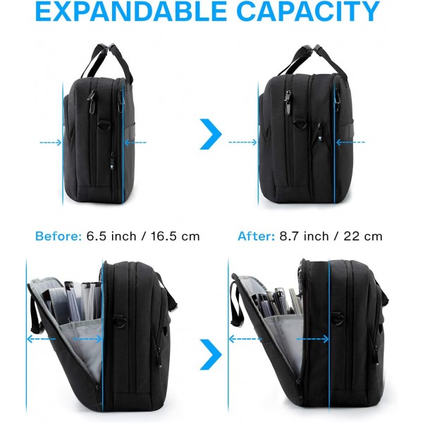 17.3 인치 노트북 가방, BAGSMART 확장 가능한 서류 가방 컴퓨터 가방 남성 여성 잠금, 블랙