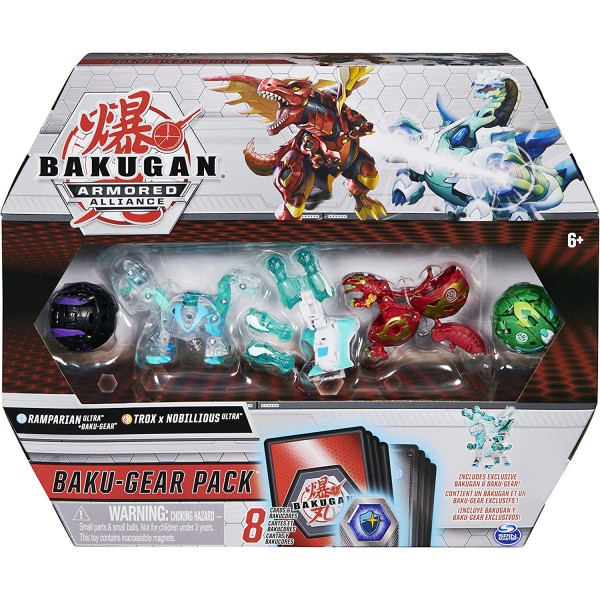 Bakugan Baku-Gear 4팩, Ramparian Ultra 및 Baku-Gear 및 Fused Trox x Nobilious Ultra Collectible 액션 피규어