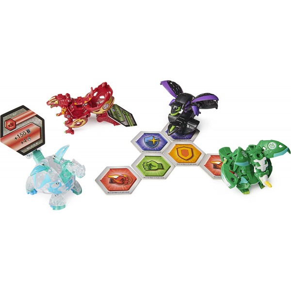 Bakugan Baku-Gear 4팩, Ramparian Ultra 및 Baku-Gear 및 Fused Trox x Nobilious Ultra Collectible 액션 피규어