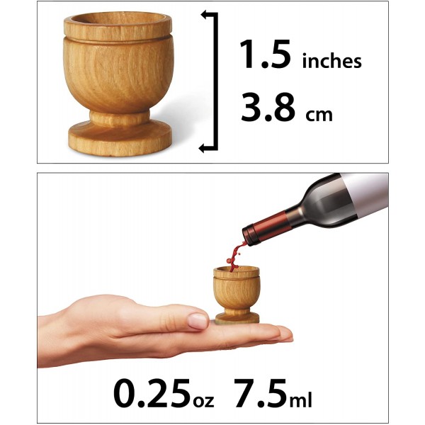 성찬식 컵 세트 - 주의 만찬 - 올리브 나무 빵(약 4인치) 트레이와 선물 가방에 미니(약 1.5인치) 올리브 나무 컵 6개 포함