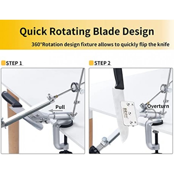 칼 숫돌 키트, RUIXIN PRO 전문 칼 숫돌, 360° 플립 칼 숫돌 시스템, 회전 고정 각도, 주방장 칼 숫돌 세트 4 숫돌 3 워터 스톤 1 가죽 자루