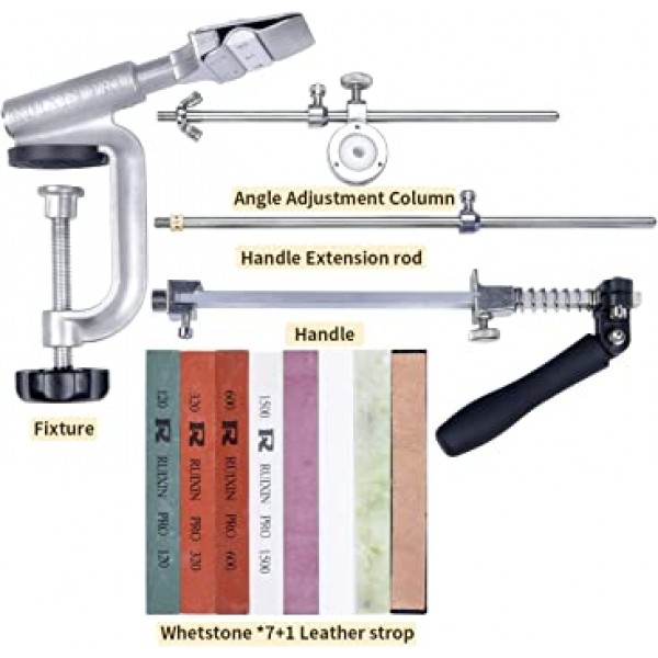 칼 숫돌 키트, RUIXIN PRO 전문 칼 숫돌, 360° 플립 칼 숫돌 시스템, 회전 고정 각도, 주방장 칼 숫돌 세트 4 숫돌 3 워터 스톤 1 가죽 자루
