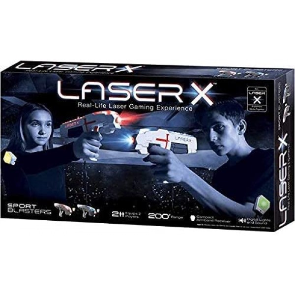 Laser X Double Sports Blaster 200\' Range Full Size Multi-Cognitive Skills & 미세 운동 기술 개발, 가정 또는 야외 엔터테인먼트를 위한 즐거움