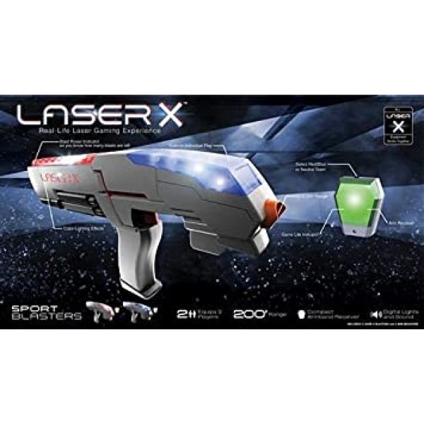 Laser X Double Sports Blaster 200\' Range Full Size Multi-Cognitive Skills & 미세 운동 기술 개발, 가정 또는 야외 엔터테인먼트를 위한 즐거움