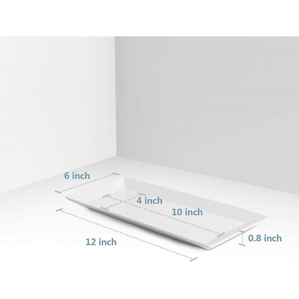 Sweese 705.101 12인치 도자기 직사각형 접시, 파티용 흰색 서빙 트레이 - 쌓을 수 있음, 4개 세트