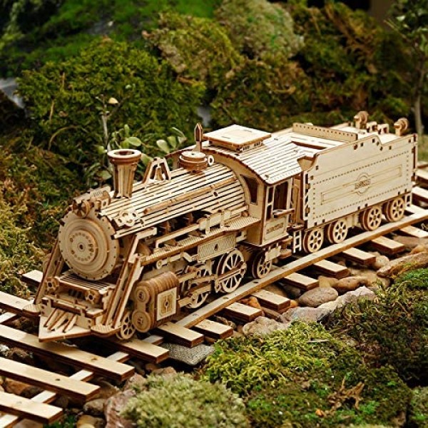 Hands Craft Prime Steam Express Train - 1:80 스케일 모델, DIY 3D 나무 퍼즐 모델 키트 - 레이저 컷 나무 퍼즐 공예 키트, 두뇌 티저 교육용 STEM 건물 모델 장난감(MC501A)