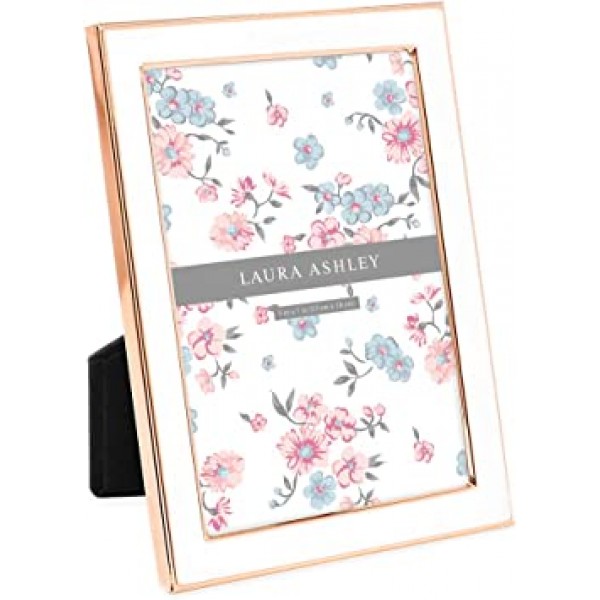 Laura Ashley 5x7 화이트 에나멜 액자, 이젤이 있는 로즈 골드 금속 가장자리, 조리대, 카운터 공간, 탁상 디스플레이, 책장, 책상, 벽 장식, 사진 갤러리용