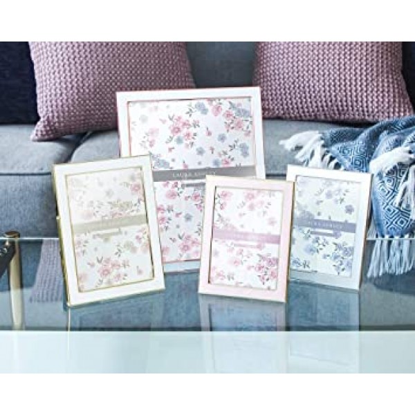 Laura Ashley 5x7 화이트 에나멜 액자, 이젤이 있는 로즈 골드 금속 가장자리, 조리대, 카운터 공간, 탁상 디스플레이, 책장, 책상, 벽 장식, 사진 갤러리용