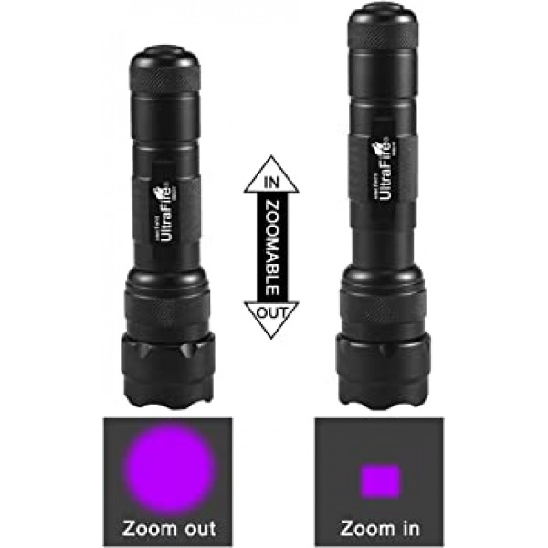 UltraFire Black Light UV 손전등, Super Power UV 395-405 nm LED WF-502B Blacklight 손전등 누출 감지기, 애완 동물 소변 얼룩, 빈대 (포함되지 않음)