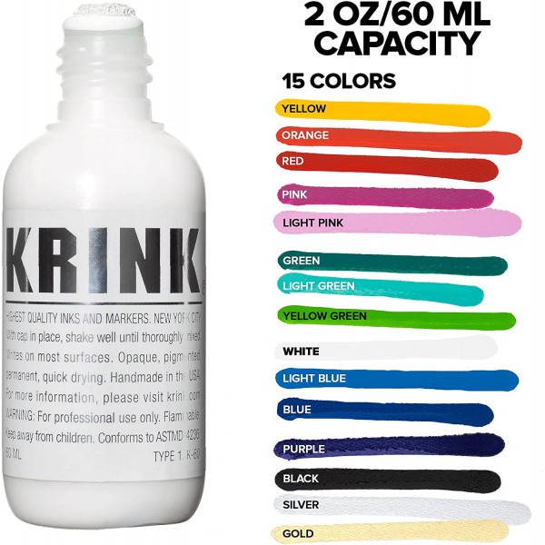 Krink K-60 흰색 페인트 마커 - 캔버스 금속 유리 종이 등을 위한 생동감 있고 불투명한 미술 ​​그래피티 마커 - 지속적인 태그를 위한 알코올 기반 영구 낙서 걸레 Krink 페인트 마커