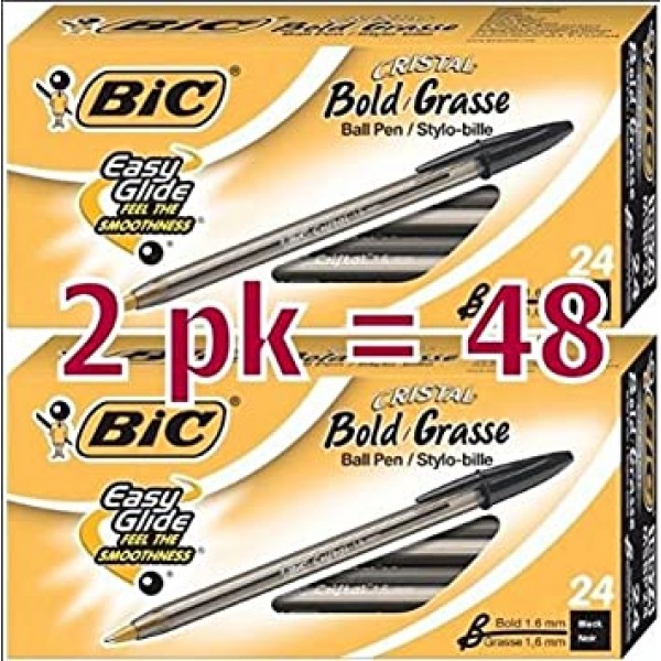 Bic Cristal Bold, 1.6mm 볼펜, 블랙 - 48개들이 팩(MSBP241-BKx2)