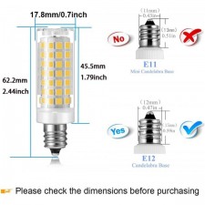 E12 LED 전구 밝기 조절이 가능한 7W C7 전구 E12 할로겐 전구 60W, 일광 백색 6000K T6 베이스 E12 촛대 천장 선풍기, 샹들리에, Kx-2000 전구 교체, AC 110-120V(6팩)