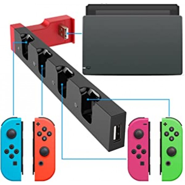 Nintendo Switch/Switch OLED 모델과 호환되는 Joy con용 충전기, LED 표시가 있는 Joy Cons 액세서리용 충전기 독 스탠드, Nintendo Switch OLED와 호환되는 1-4개 충전 지원