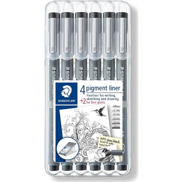 STAEDTLER 피그먼트 라이너 보너스 스케치 6종 라이너 정가 4종(2개 무료), 308 SB6P