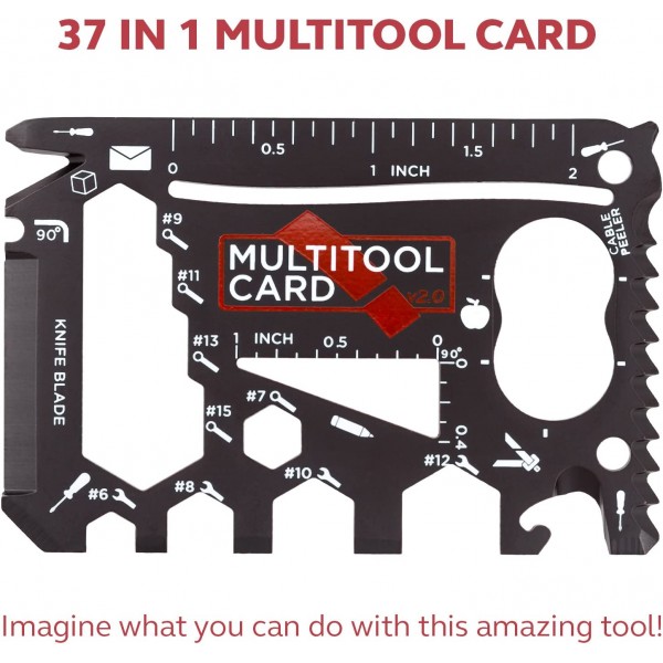 37-in-1 블랙 지갑 멀티툴 카드 기프트 세트 | 남성용 멋진 가제트/남성, 아빠, 남편, 신랑 들러리, 캠퍼를 위한 선물 - 블랙 에디션 v2.1