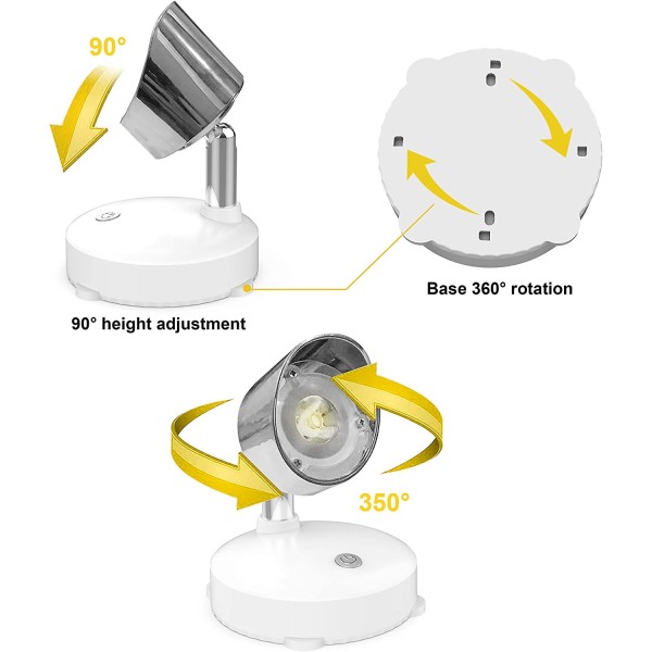 무선 스포트라이트, 배터리로 작동되는 악센트 조명 그림을 위한 아트 조명 미니 Led 그림 조명 퍽 조명 벽 조명, 4000k 조명, 80루멘(은색)