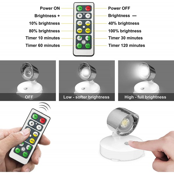 무선 스포트라이트, 배터리로 작동되는 악센트 조명 그림을 위한 아트 조명 미니 Led 그림 조명 퍽 조명 벽 조명, 4000k 조명, 80루멘(은색)