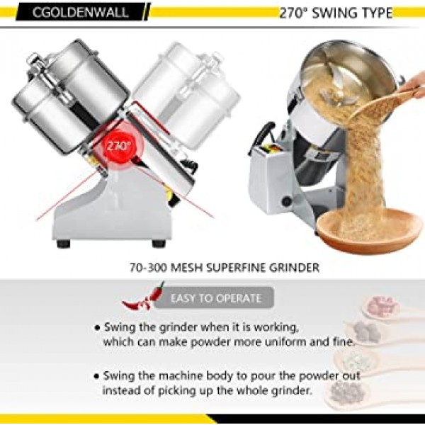 CGOLDENWALL LED 디스플레이 2500g 상업용 전기 곡물 분쇄기 밀 초 미세 분말 분쇄기 한약 향신료 허브 분쇄기 분쇄기 식품 등급 스테인레스 스틸 CE 승인