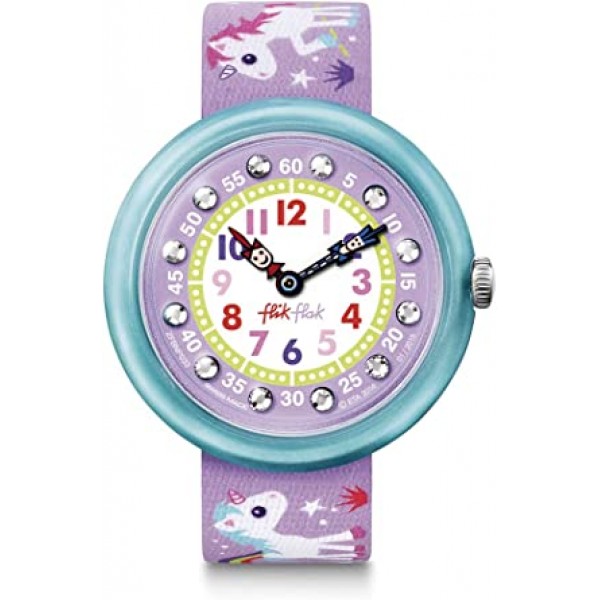 Flik Flak Kids\' Sunny Hours 쿼츠 폴리에스테르 스트랩, 퍼플, 14 ​​캐주얼 시계 (모델: ZFBNP033)