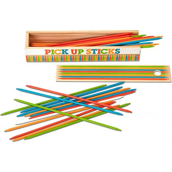 멜리사 & Doug 나무 픽업 스틱 나무 보관 상자에 41개의 다채로운 나무 조각이 있는 탁상용 게임