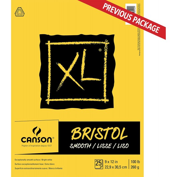 Canson XL 시리즈 Bristol 패드, 잉크, 마커 또는 연필용 중량지, 부드러운 마감, 접기, 100파운드, 9 x 12인치, 밝은 흰색, 25매