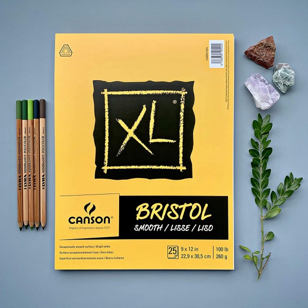 Canson XL 시리즈 Bristol 패드, 잉크, 마커 또는 연필용 중량지, 부드러운 마감, 접기, 100파운드, 9 x 12인치, 밝은 흰색, 25매