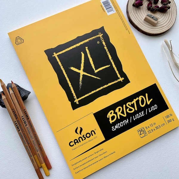 Canson XL 시리즈 Bristol 패드, 잉크, 마커 또는 연필용 중량지, 부드러운 마감, 접기, 100파운드, 9 x 12인치, 밝은 흰색, 25매