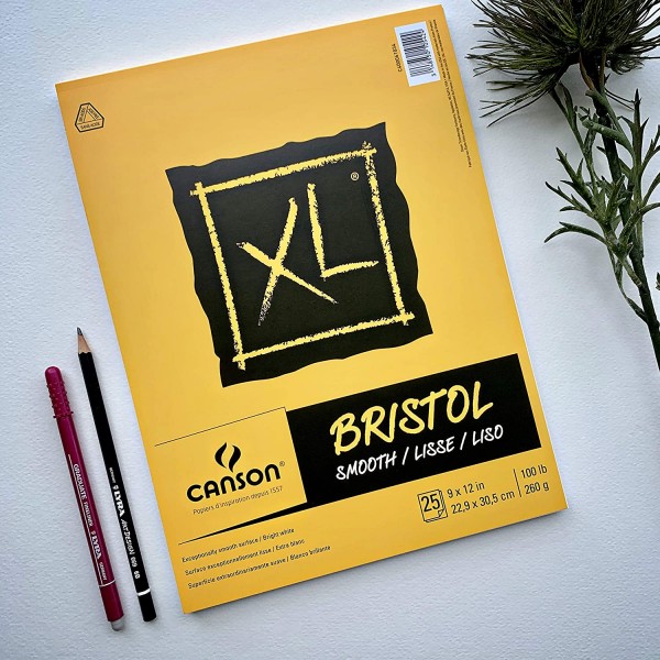 Canson XL 시리즈 Bristol 패드, 잉크, 마커 또는 연필용 중량지, 부드러운 마감, 접기, 100파운드, 9 x 12인치, 밝은 흰색, 25매