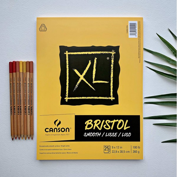 Canson XL 시리즈 Bristol 패드, 잉크, 마커 또는 연필용 중량지, 부드러운 마감, 접기, 100파운드, 9 x 12인치, 밝은 흰색, 25매