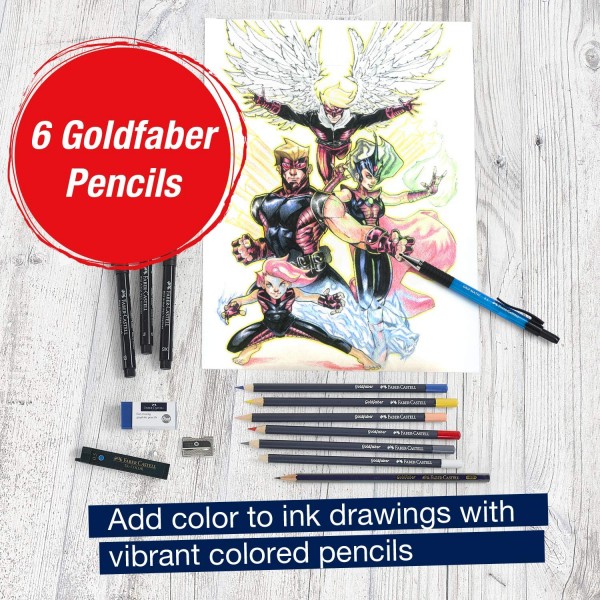 Faber-Castell Comic Illustration Set - The Famazings Superhero Comic Book Drawing Kit - Draw with Pitt Artist Pen & Goldfaber 컬러링 연필