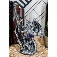 Ebros Gift Legendary Silver Dragon Carrying Magical Orb and Excalibur Sword Letter Opener 입상 조각 가정 및 사무실 장식 조각 중세 르네상스 던전 앤 드래곤 판타지